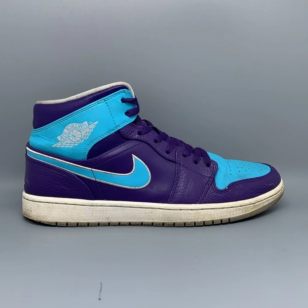 Jordan 1 Mid Hornets Purple Blue Basketball Shoes 554724-507 Men's Sz 11.5‎